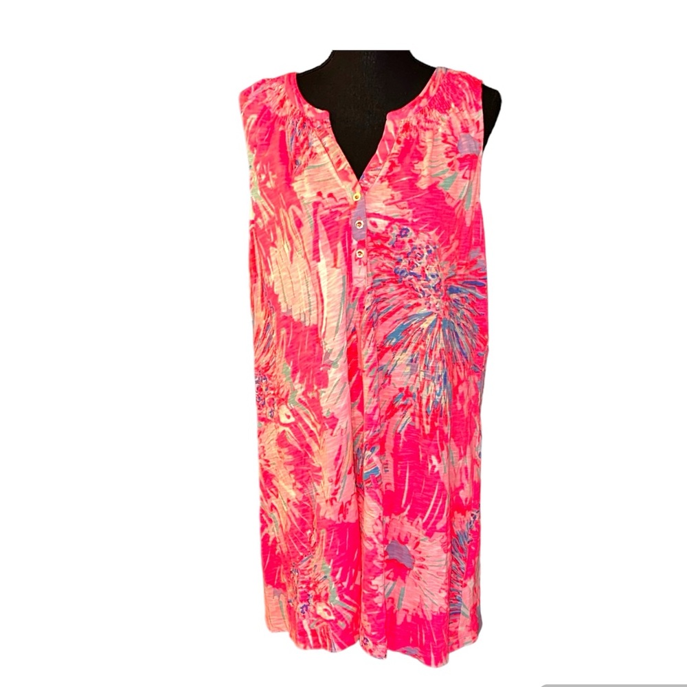 Lilly Pulitzer Hot Pink Multi Floral Sleeveless Midi Dress